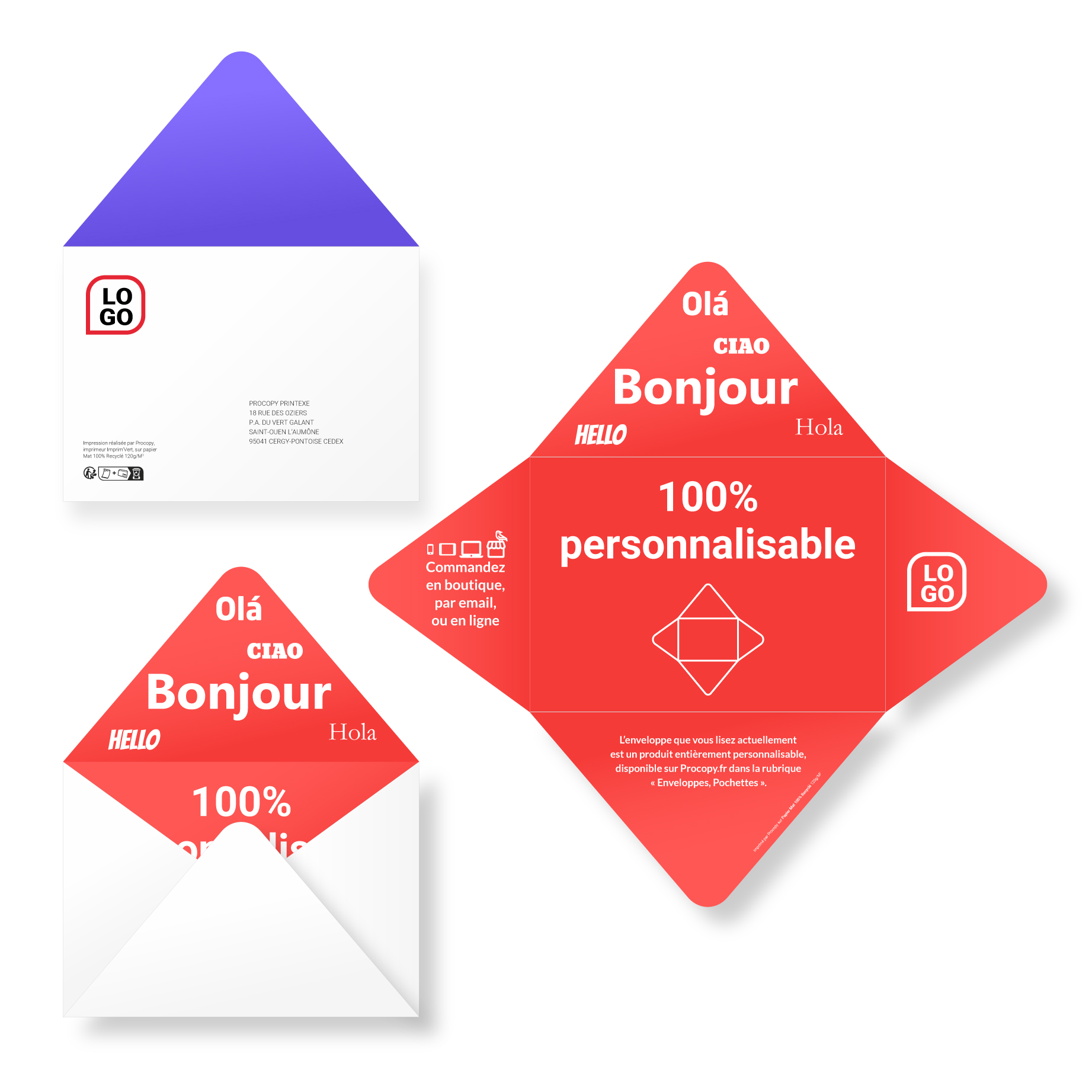 Enveloppe sans colle, 100% personnalisable, format : 212 x 152 mm, imprimée en France